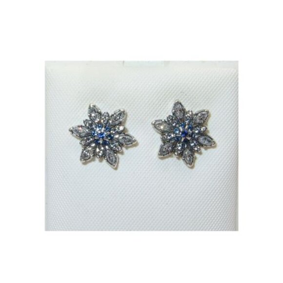 Pandora Crystallized Snowflakes Clear Blue CZ & SS Stud Earrings 290590NBLMX - Picture 1 of 7